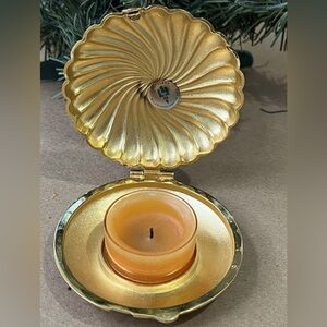 Vintage PartyLite 3" Compact Travel Candle Holder Gold Clam Shell c.1970s